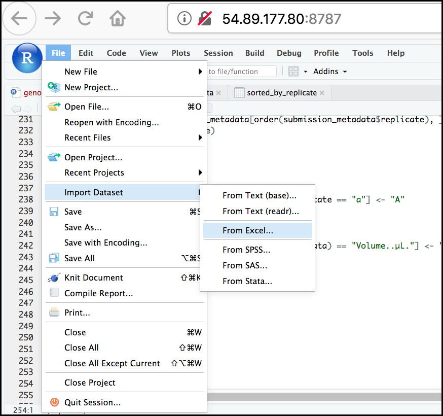 Menu on where to find the Excel import feature